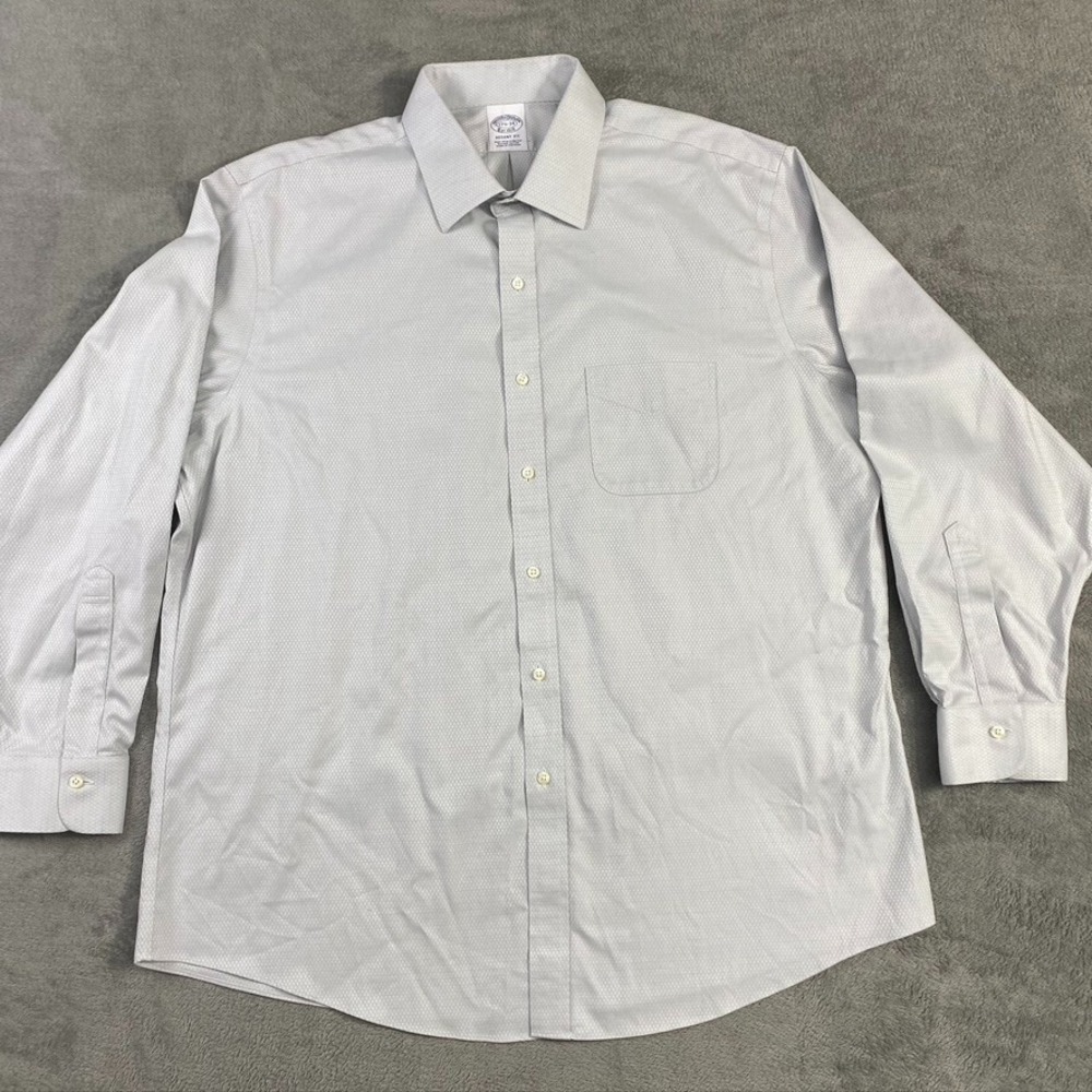 Brooks Brothers Shirt Regent Fit Mens 17.5 Gray Supima Cotton Button Up Stretch